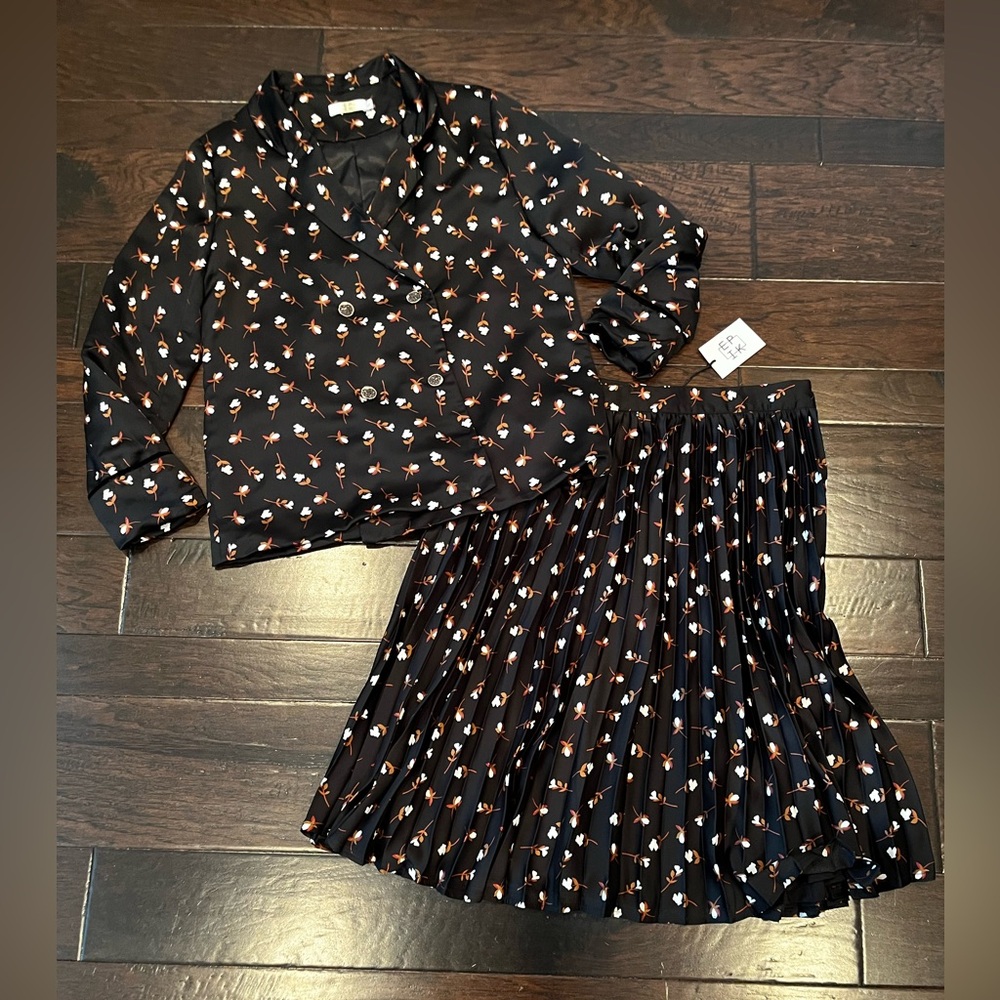 EPIK Black Blazer with Matching Pleated Skirt, Size L